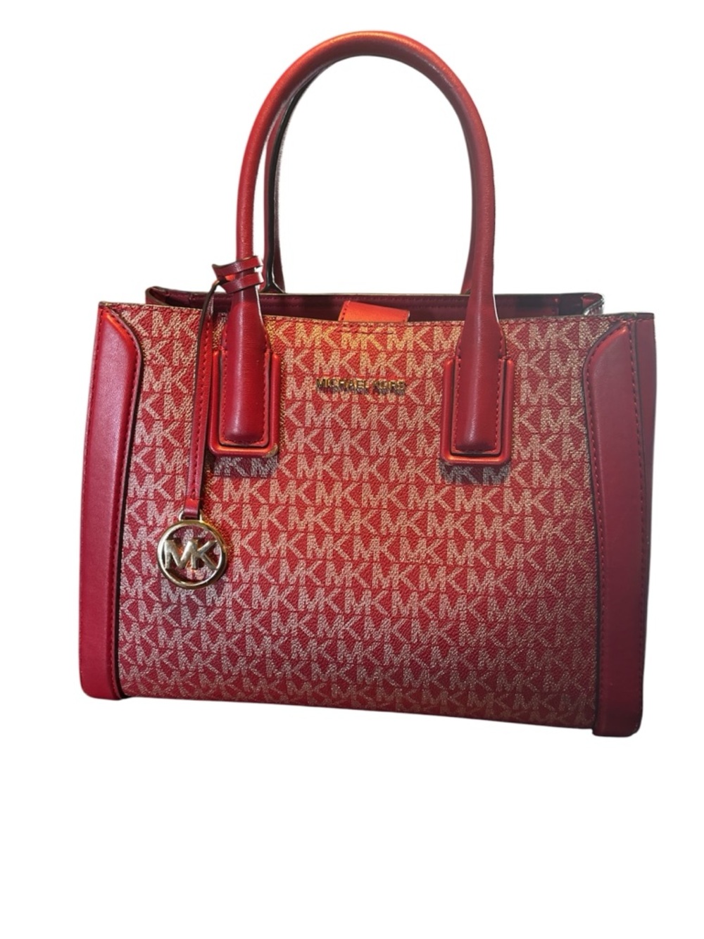 Michael Kors Red MK Signature Satchel with Gold Charm